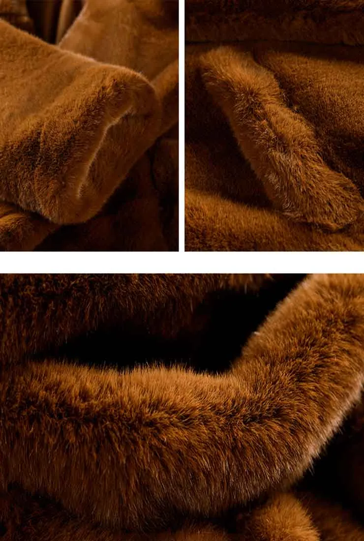 Luxury Winter Lapel Collar Faux Fur Coat