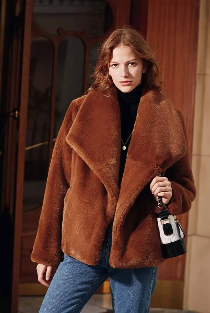 Luxury Winter Lapel Collar Faux Fur Coat