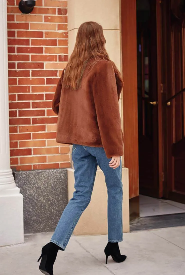 Luxury Winter Lapel Collar Faux Fur Coat