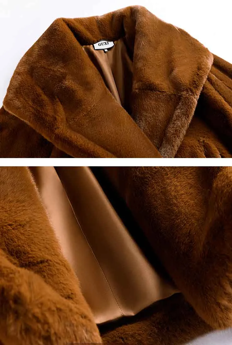 Luxury Winter Lapel Collar Faux Fur Coat