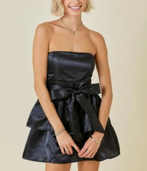 Maya Black Strapless Satin Mini Ruffle Dress
