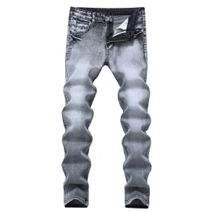Men's Jeans Classis Vintage Grey Slim Fit Straight Denim Jeans Male Casual Long Pants Retro Trousers