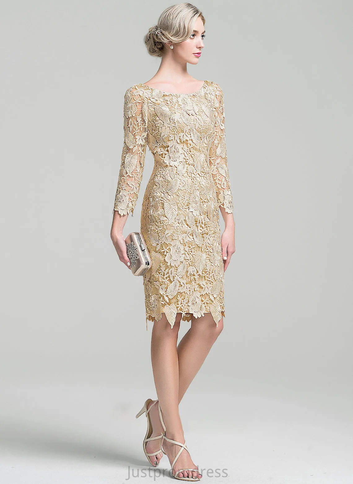 Mother Scoop Dress Bride Knee-Length Brynlee Mother of the Bride Dresses of the Lace Neck Sheath/Column