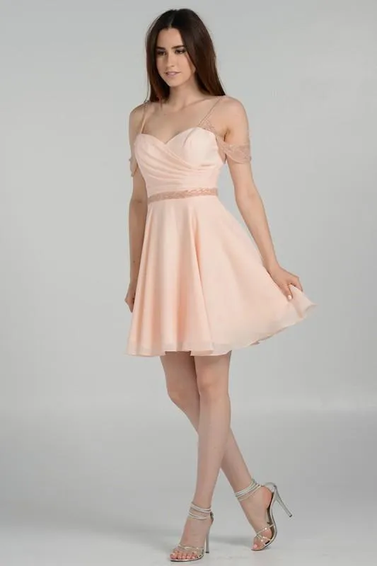 Off the shoulder elegant short chiffon formal dress poly #8028