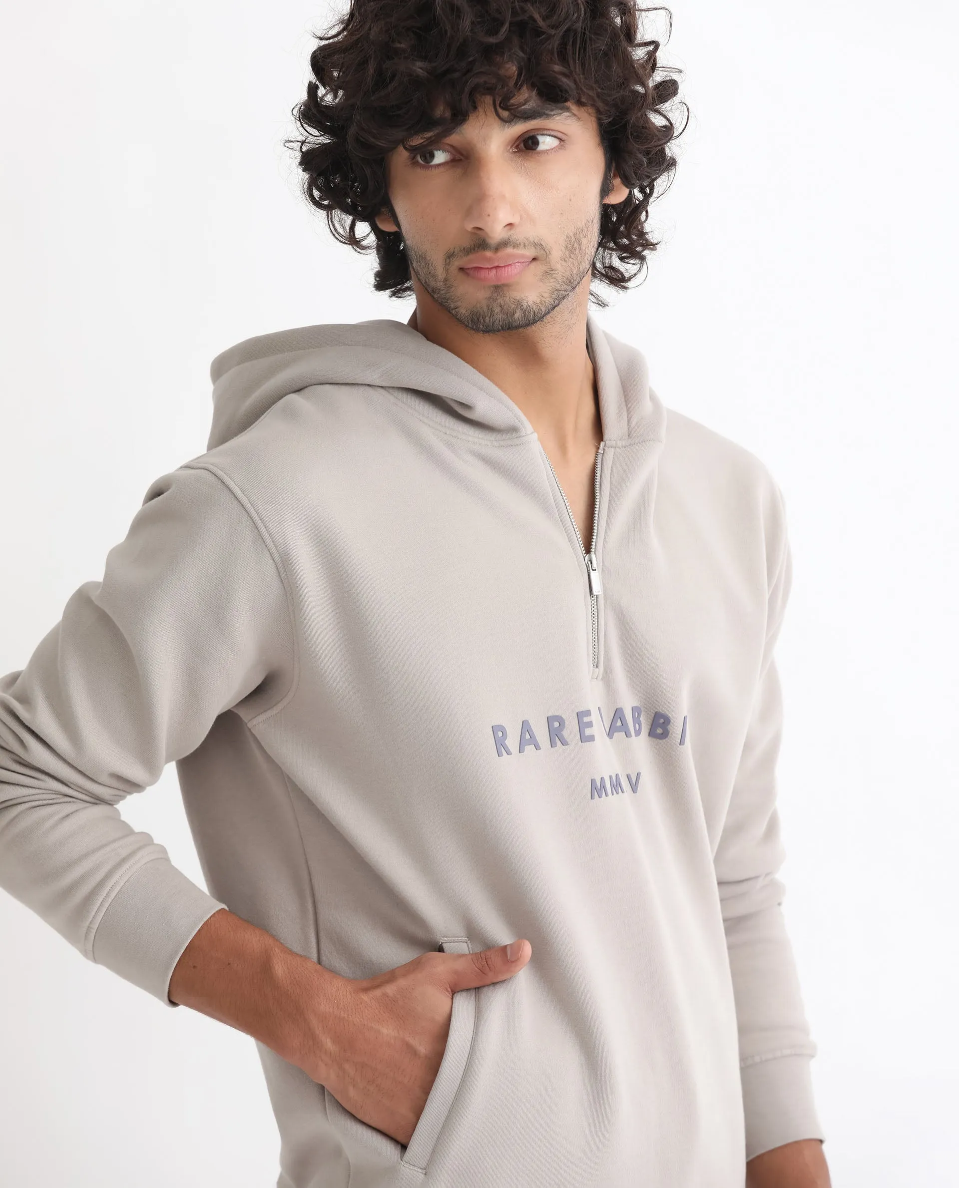 RARE RABBIT MEN'S LORALL DUSKY GREY SWEATSHIRT FULL SLEEVES SOLID
