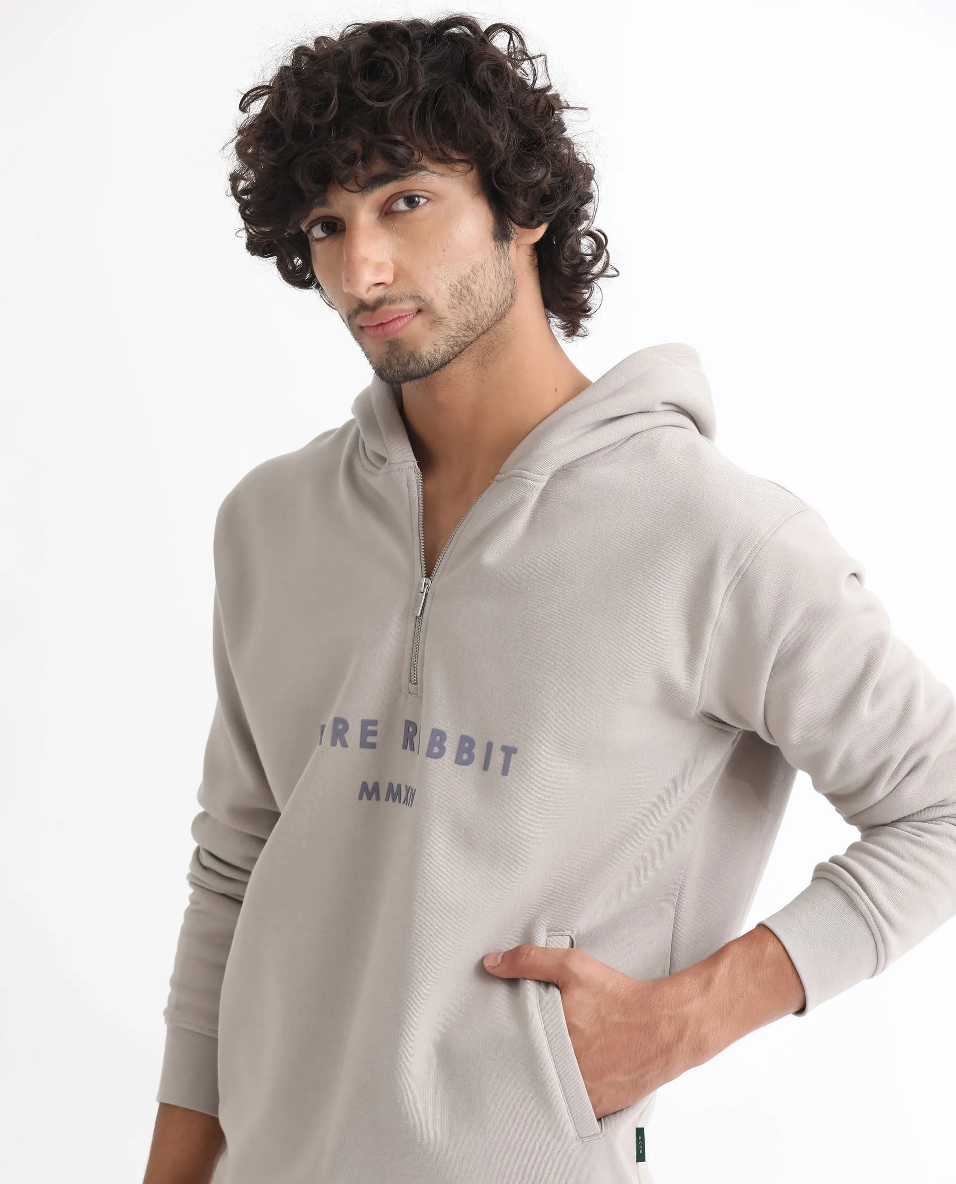 RARE RABBIT MEN'S LORALL DUSKY GREY SWEATSHIRT FULL SLEEVES SOLID