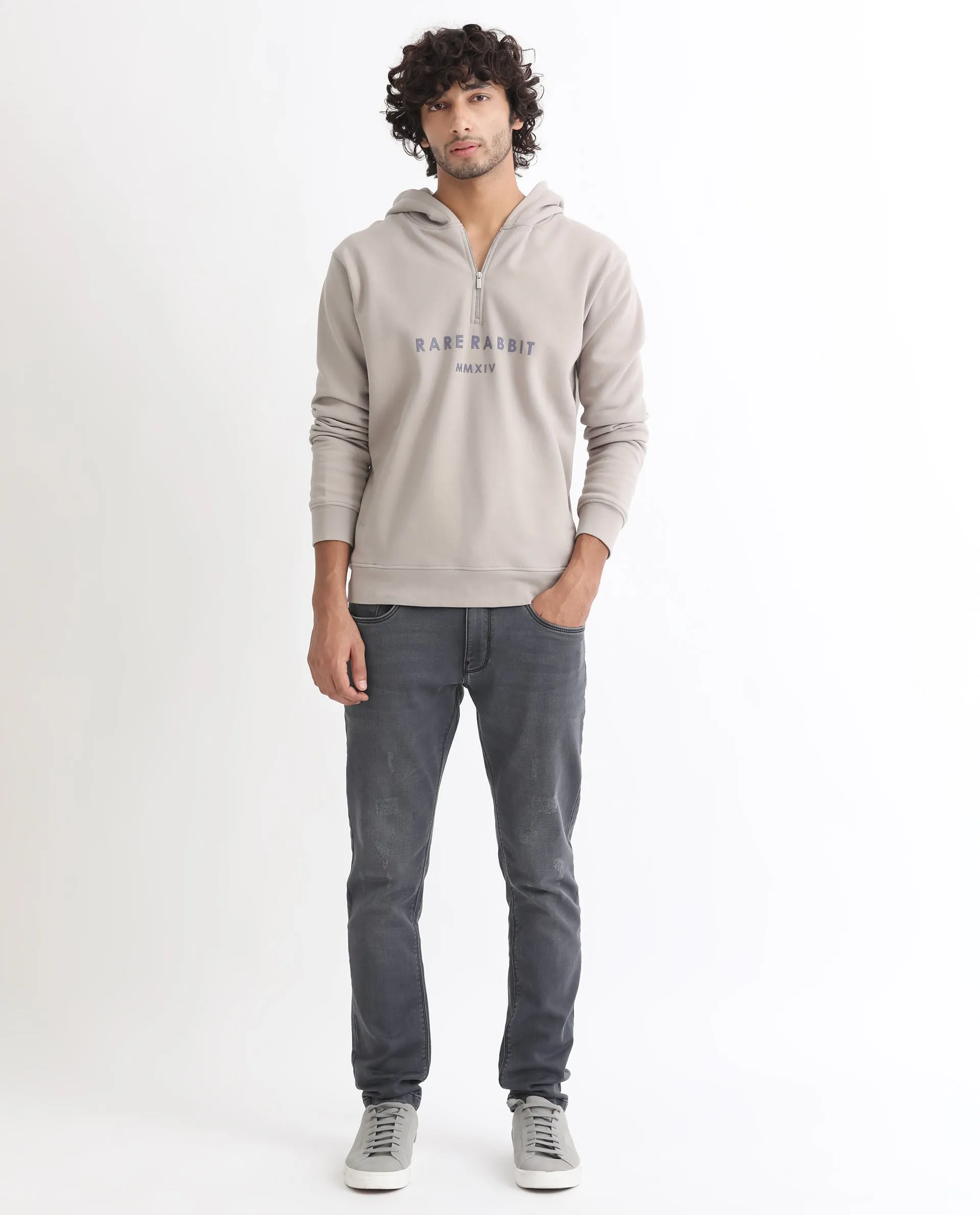RARE RABBIT MEN'S LORALL DUSKY GREY SWEATSHIRT FULL SLEEVES SOLID