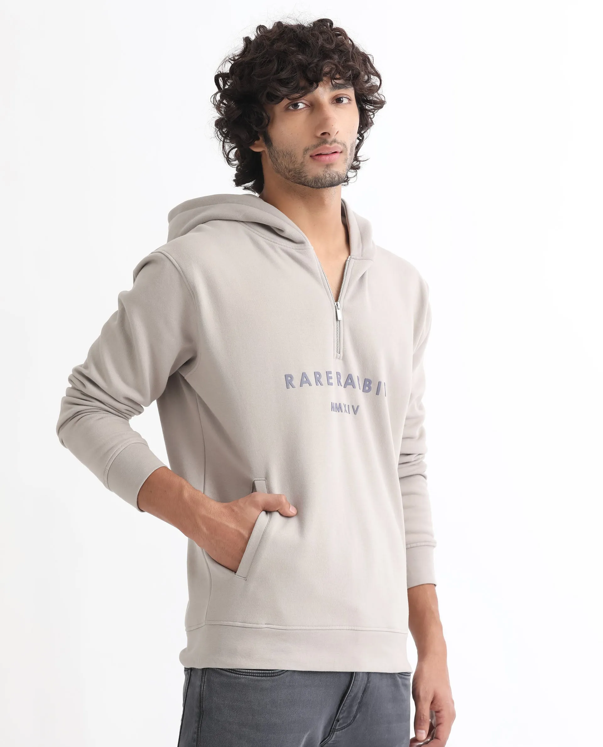 RARE RABBIT MEN'S LORALL DUSKY GREY SWEATSHIRT FULL SLEEVES SOLID
