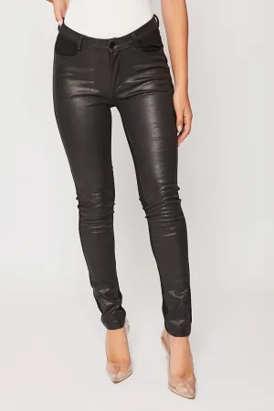Rebel - High waisted Wax Black Skinny Jeans