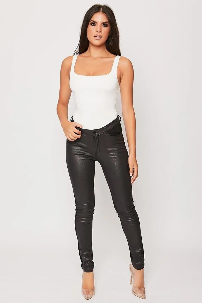 Rebel - High waisted Wax Black Skinny Jeans