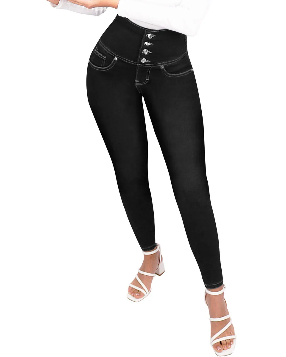 Skull Rose Vine Print Peach Hip Shaping Jeans