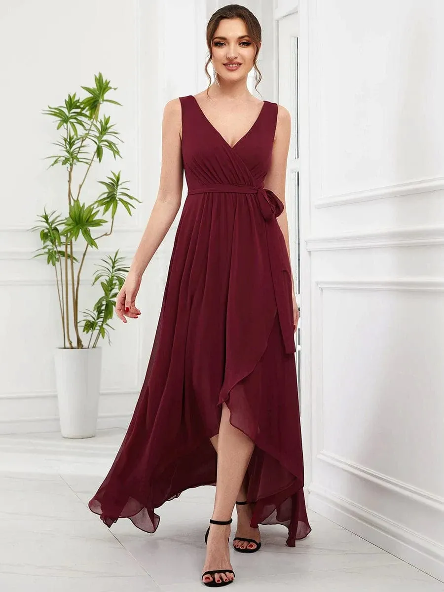 Sleeveless V-Neck Chiffon A-Line Layered Front Slit Evening Dress(Final Sale)