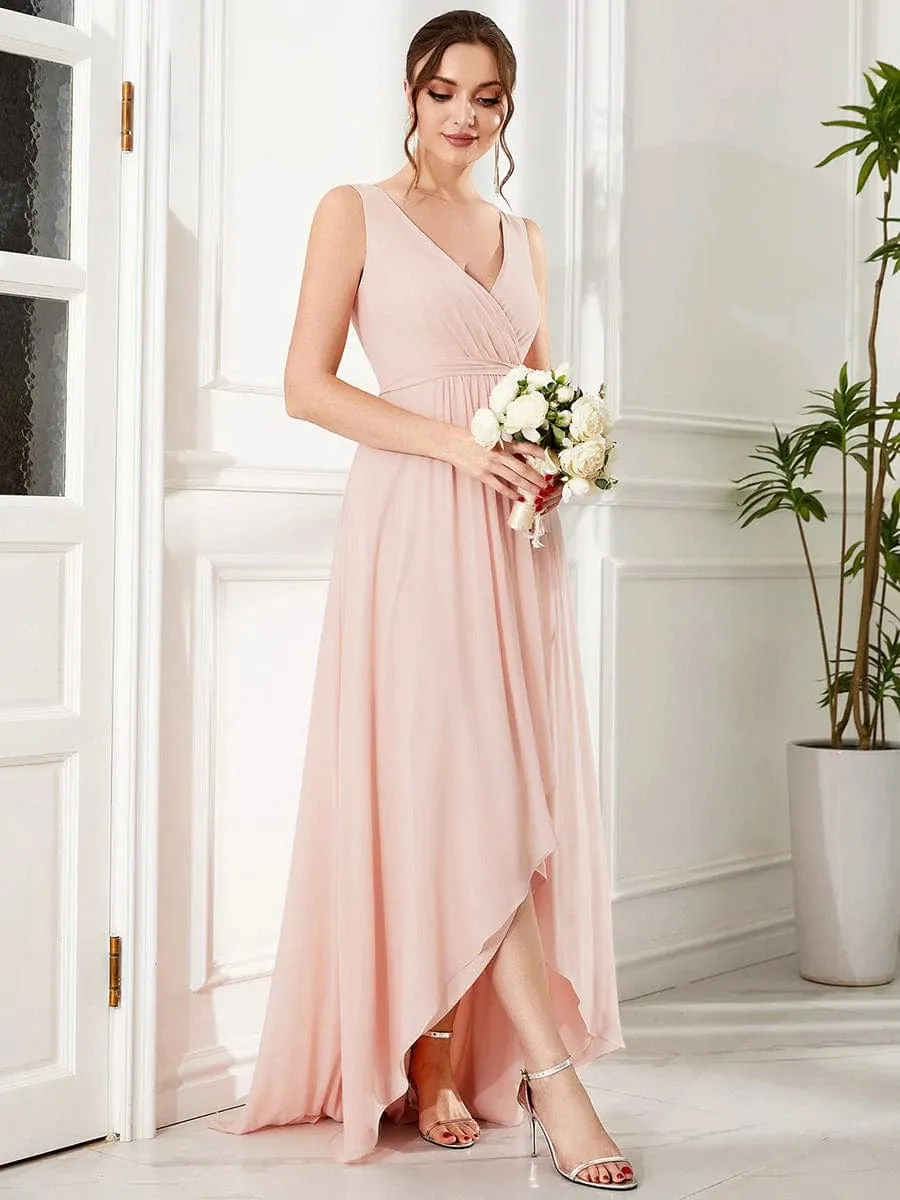 Sleeveless V-Neck Chiffon A-Line Layered Front Slit Evening Dress(Final Sale)