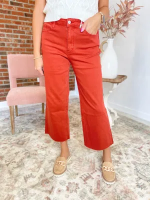 Spill It High Rise Crop Wide Leg Jeans - Burnt Orange