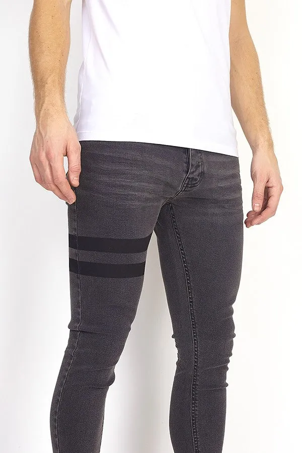 STRIPE DETAIL SKINNY CHARCOAL JEANS