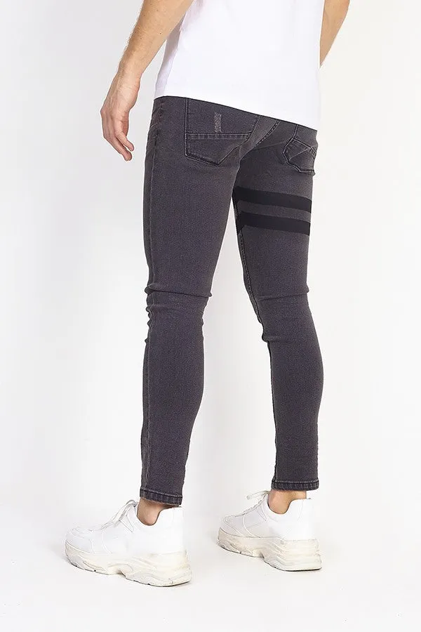 STRIPE DETAIL SKINNY CHARCOAL JEANS