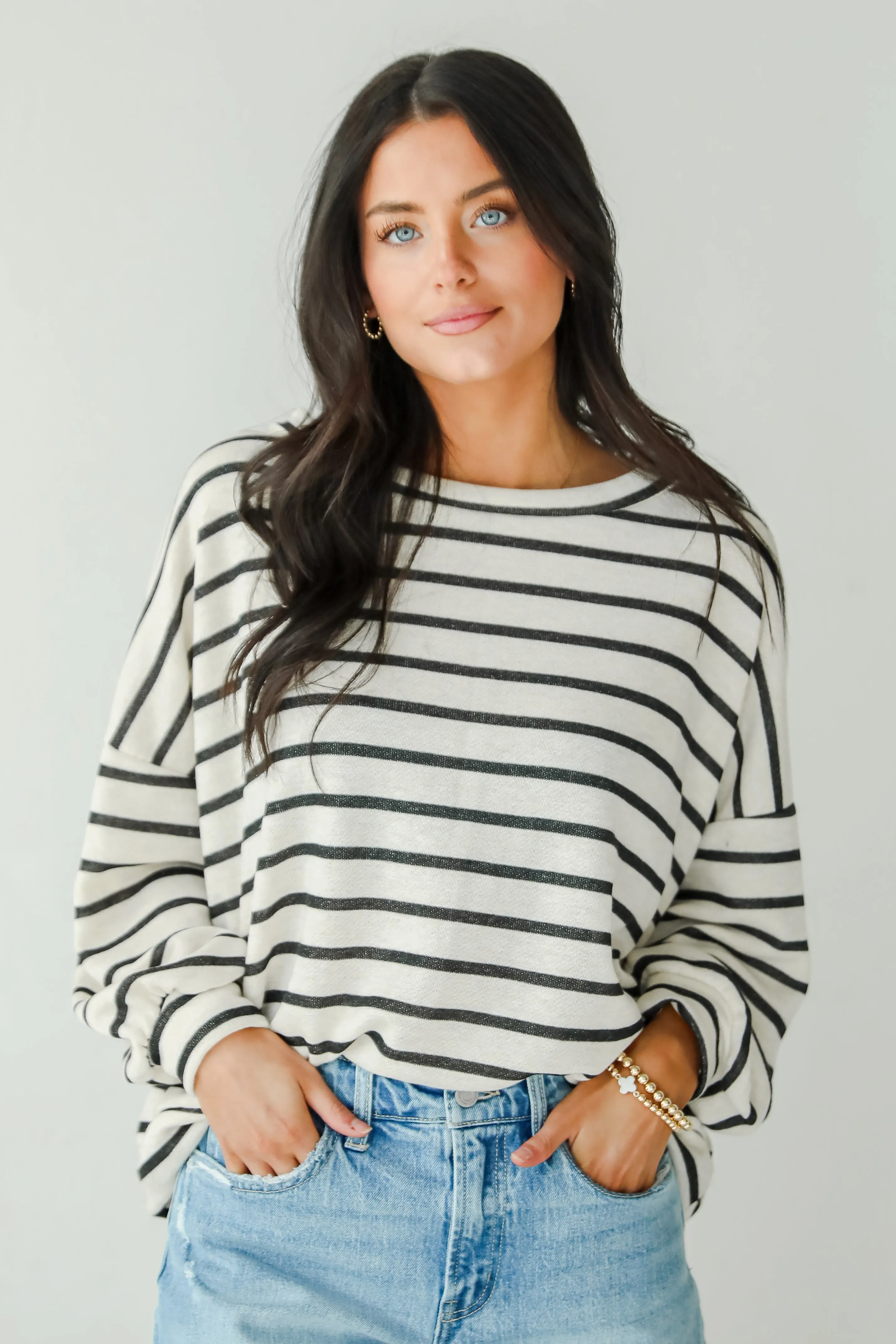Sweetest Poise Cream Striped Knit Top