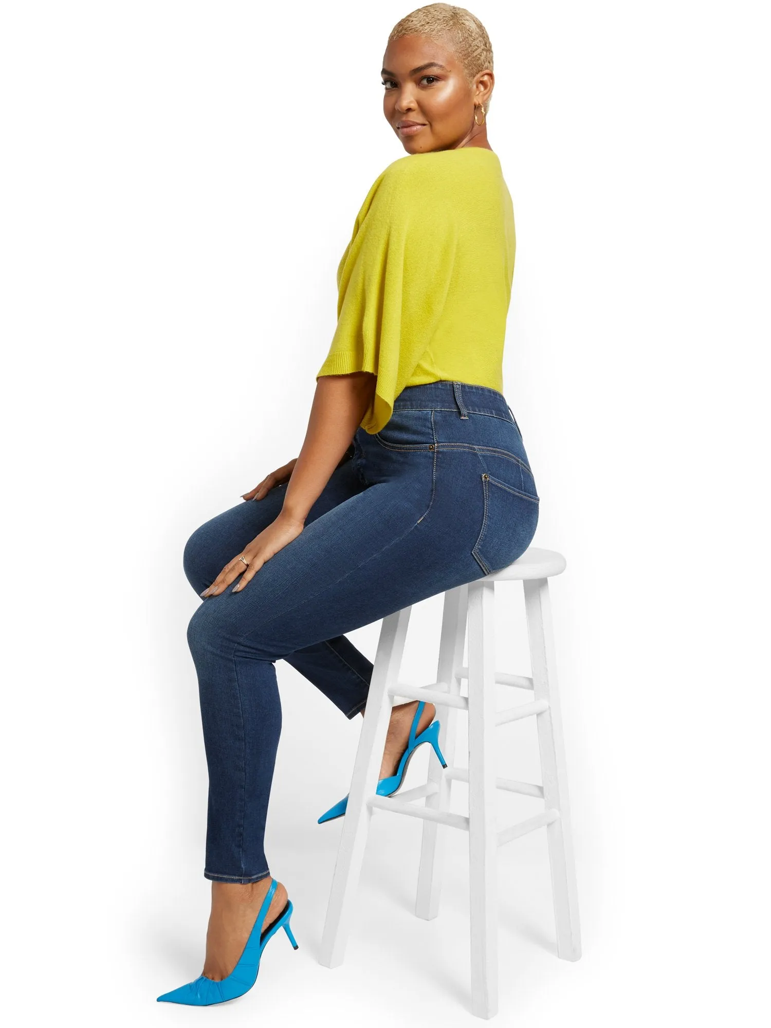 Tall Mya Curvy High-Waisted Sculpting No Gap Super-Skinny Ankle Jeans - Foxy Blue