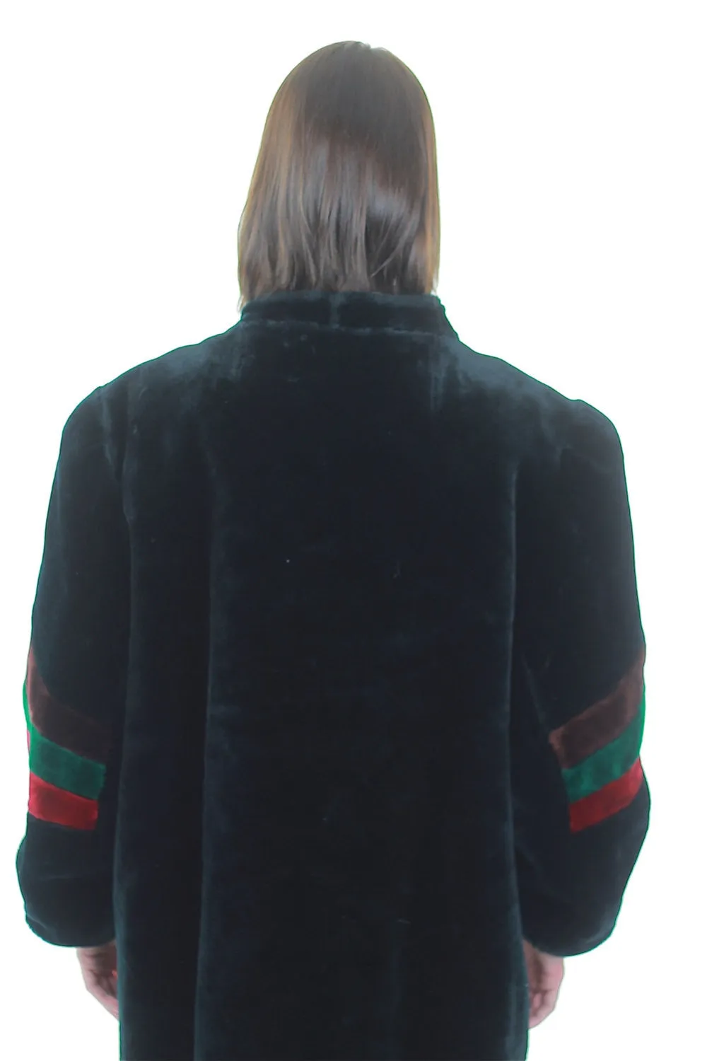 Vintage 70s Faux Fur Party Striped Chubby disco Retro black Mod Plush L