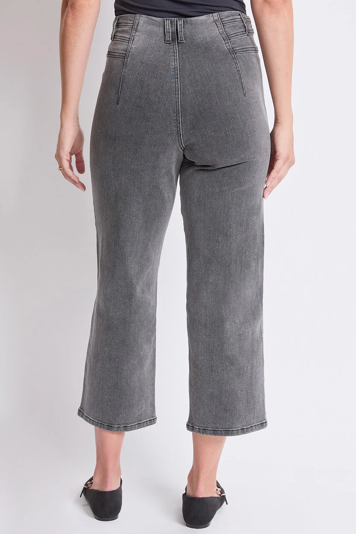 Women's High Rise Crop Detailed Wide Leg Jeans