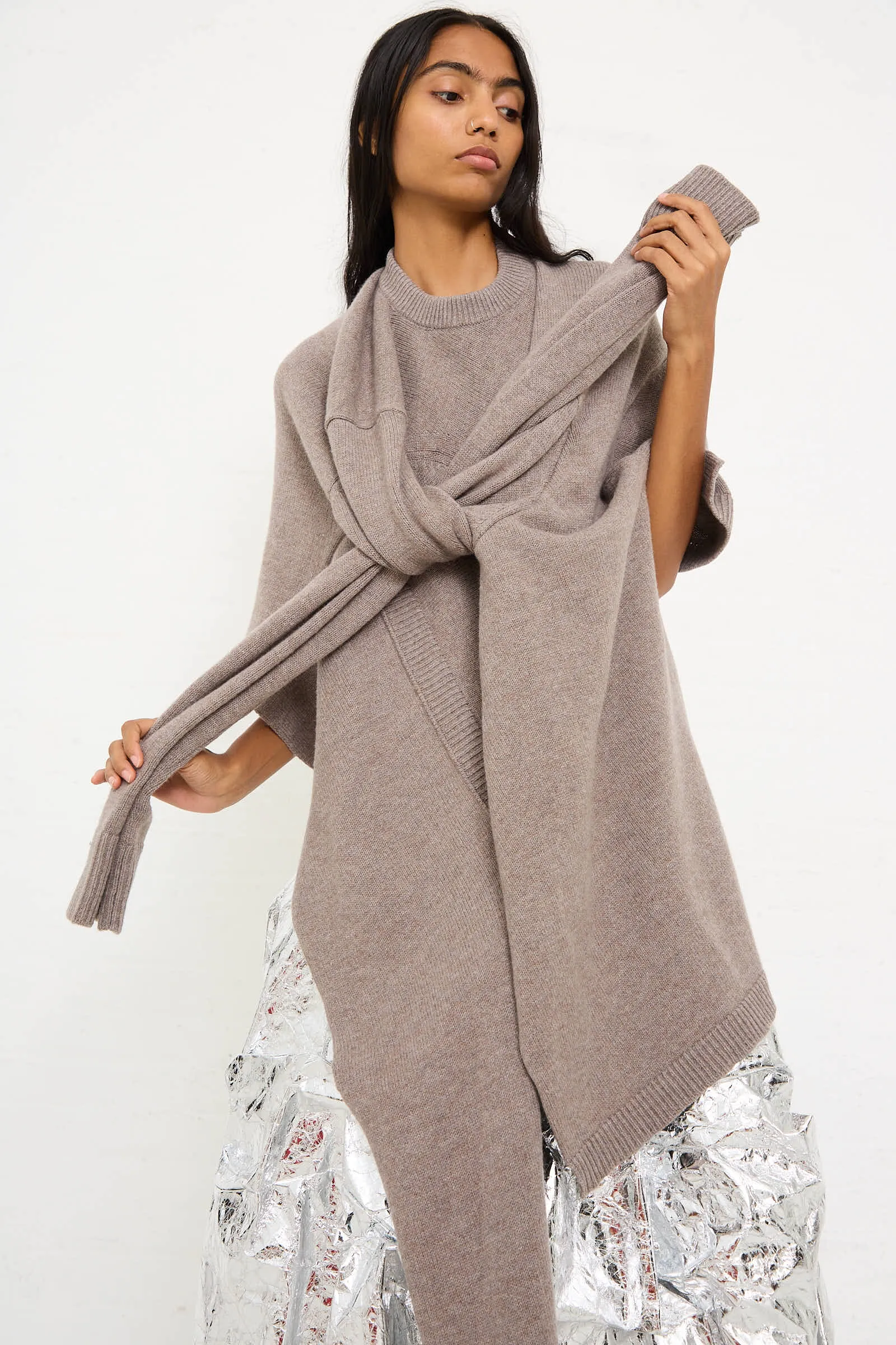 Wool Cashmere Blend Massa Knit Sweater in Light Brown
