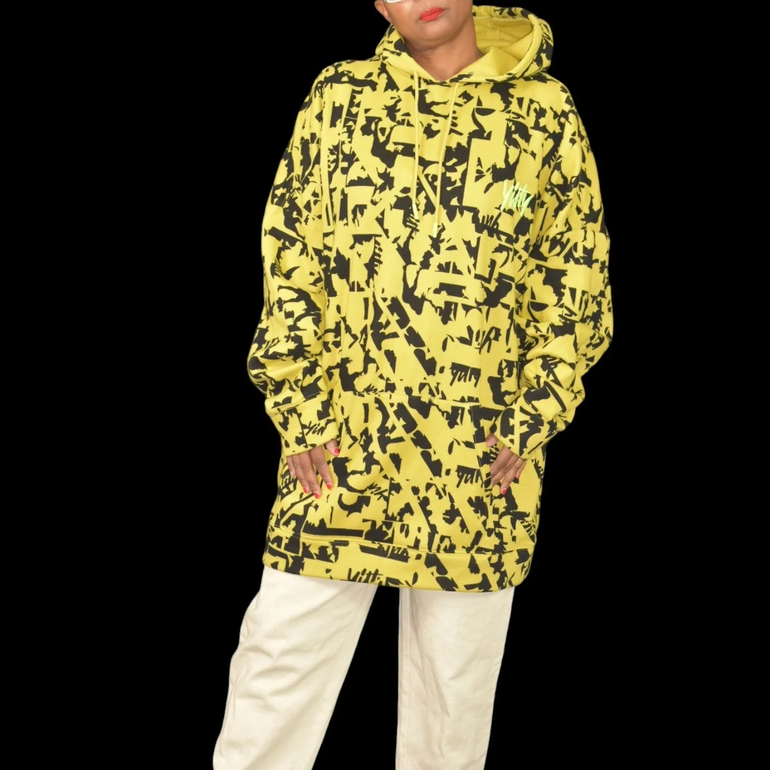 Yitty Major Label Oversized Hoodie Yellow Fleece Lizzo Sweatshirt Top Long Sleeves Hood Size Medium