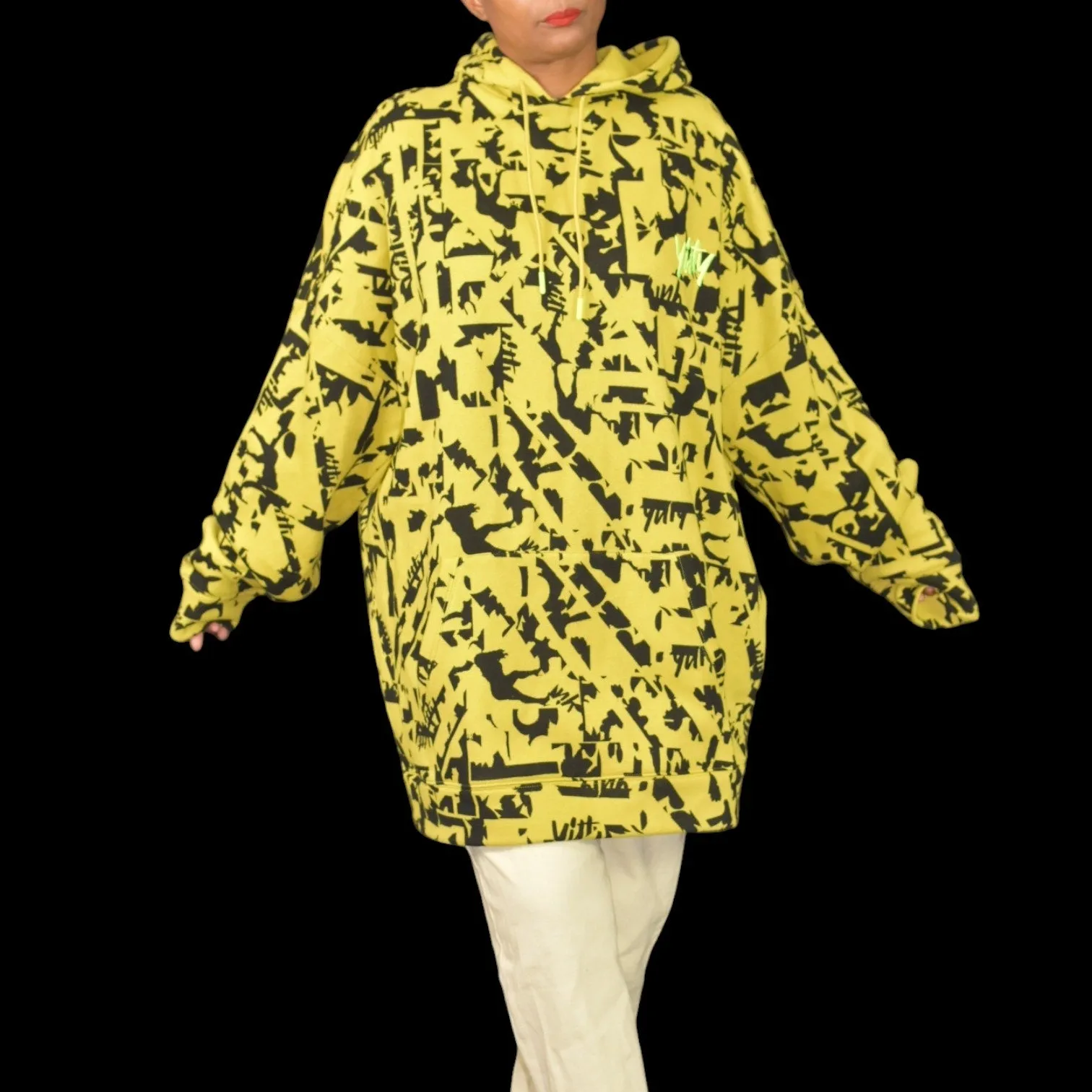 Yitty Major Label Oversized Hoodie Yellow Fleece Lizzo Sweatshirt Top Long Sleeves Hood Size Medium